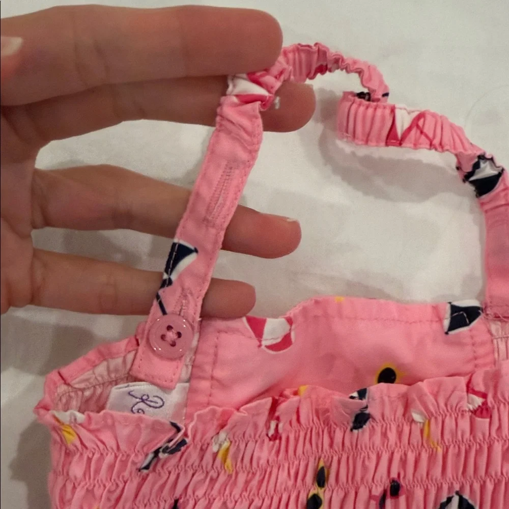 Rachel Riley Pink Ruffle One-Piece Swimsuit with Beach Print